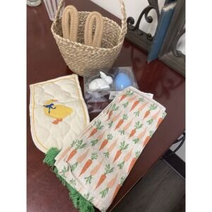 Easter Bunny Basket Decor Set Farmhouse Spring Table Kitchen Bundle